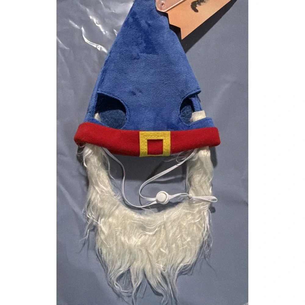 Boots & Barkley Cat Gnome Costume Hat in Blue w/ White Beard